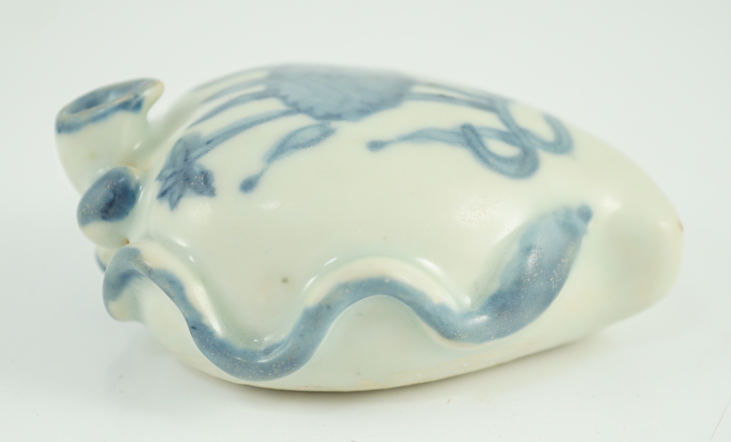 A Chinese Ming blue and white peach form waterdropper, 9.4cm long